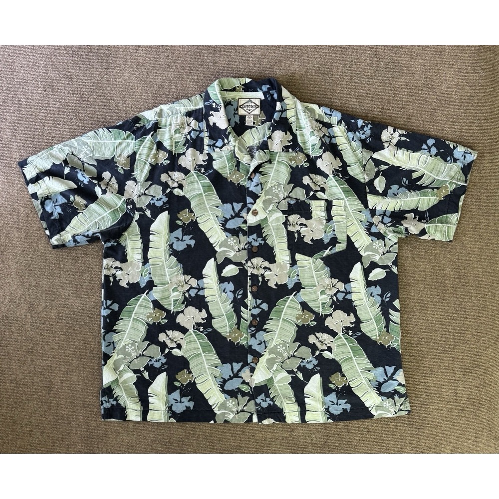 Vintage Three Palm Men's Hawaiian 100% Silk Shirt XXL Tropical Floral Camp Aloha